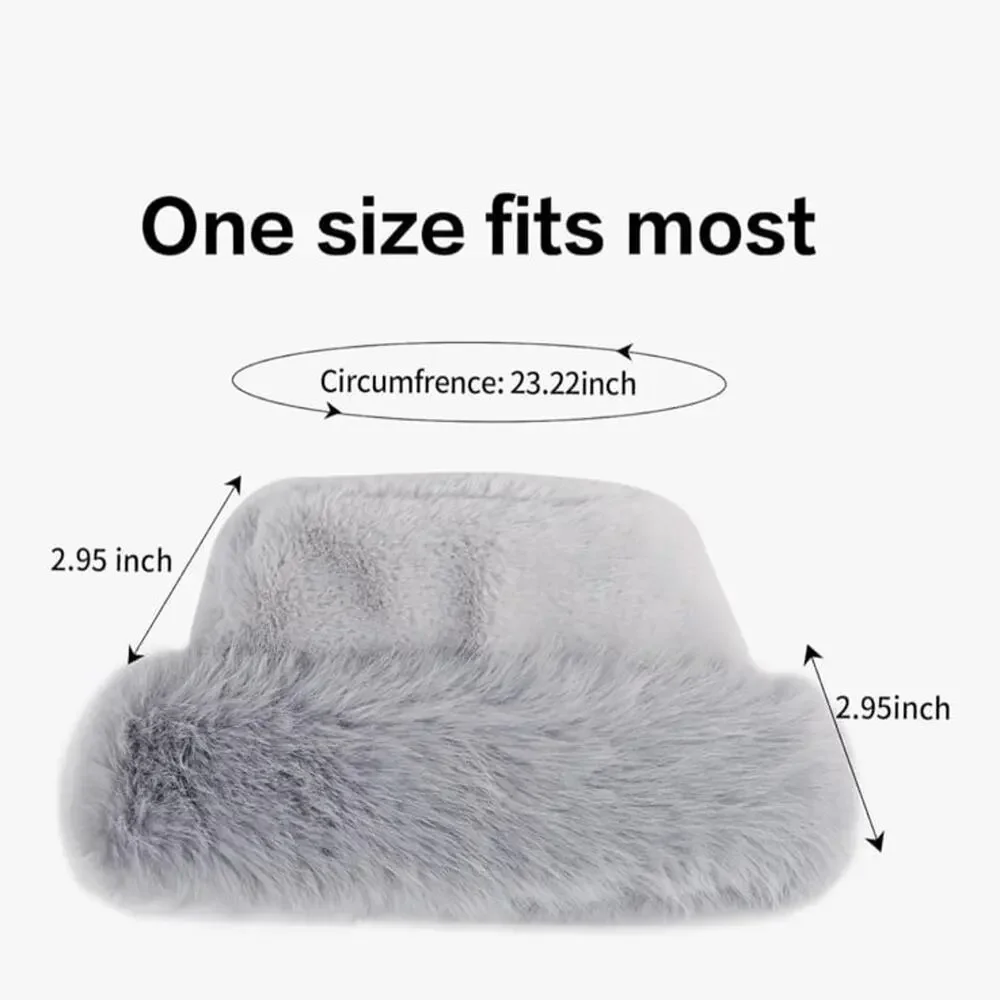Gray Faux Fur Winter Bucket Hat Unisex One Size Fits Most